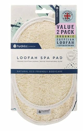 Hydréa London - Esponja de lufa egipcia orgánica de lujo exfoliante corporal de calidad natural para baño y ducha, paquete doble