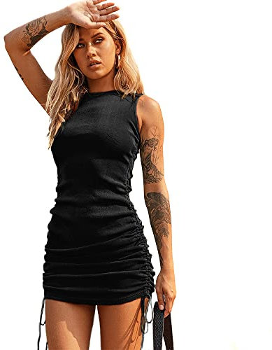 KBRPEY Donna Vestito Senza Maniche Elegante Casuale Sexy Bodycon Club Abito da Festa Cocktail Estivo (Nero M)