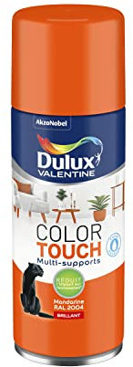 Dulux Valentine Peinture Intérieure et Extérieure Aérosol Color Touch - Pour bois, plastique, PVC, carton, papier - Mandarine Brillant - 400ml
