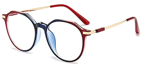 KOOSUFA Runde Lesebrille mit Blaulichtfilter Damen Herren Mode Verlaufsrahmen Ultra Leicht Computer Anti Blaulicht Lesebrillen Anti Müdigkeit Lesehilfe mit Stärke Blau-rot, 2.5
