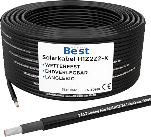 Germany B.E.S.T Solarkabel Solarleitung 10mm² reines Kupferkabel H1Z2Z2-K 15m PV Schwarz