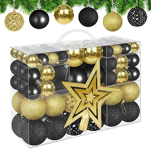 Set di palline di Natale (101 pezzi) di palline di Natale, in plastica, per albero di Natale, colore nero