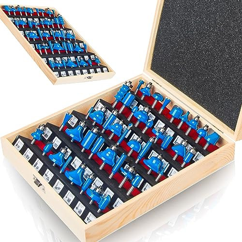 MAYLINE Router Bit Set 1/4 Inch Shank 43 PCS, Woodwork Milling Groving Cabinet Router Bits Sets Cutter, Wood Miter Cutting Tool for Doors Table Shelves (1/4-ER2)