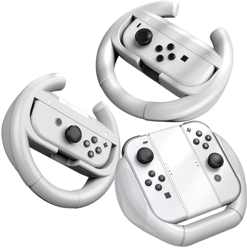 HSTOP Grip Lenkrad Kompatibel mit Nintendo Switch/Switch OLED Joy-Con Controller,3er-Pack Controller Griff Case Kit Kompatibel mit Switch/OLED,Steering Wheel Zubehör für Mario Kart 8 Deluxe,Weiß