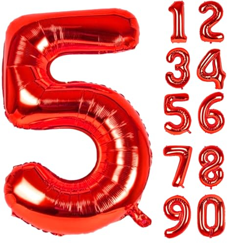 Zahlen Luftballons Geburtstag 5 Rot, Folienballon Riesen 87cm Helium Ballons Zahl Luftballon Zahlenluftballons Geburtstagsdeko Für Mädchen Junge Kindergeburtstag Babyparty Jubiläum Party Deko