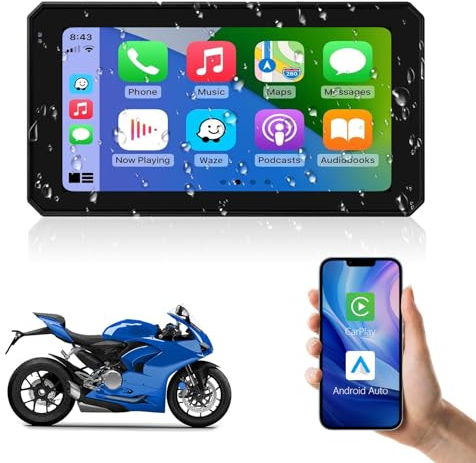 Road Top Motorrad GPS Carplay Bildschirm mit Design Halterung für Motorräder, Kabelloses CarPlay und Android Auto, Tragbarer Wasserdichter 5.98 Touchscreen, Dual Bluetooth, Navigation, Siri