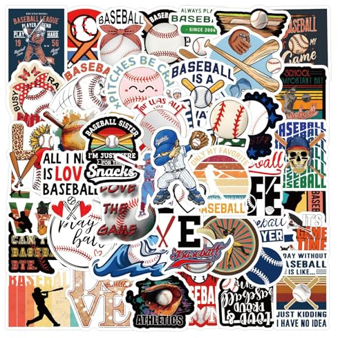 AUCEKO 60 Stück Baseball Aufkleber Pack Baseball Sticker Set wasserdichte Vinyl Sticker für Laptop Kinder Autos Motorrad Fahrrad Skateboard Gepäck Koffer Computer Aufkleber Graffiti Decal