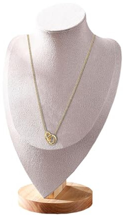 TINGSING Velvet Necklace Display Stand Jewelry Bust Display Stands with Wood Base Mannequin Necklace Pendant Chain Holder Organizer for Jewelry Showcase, Boutiques, Trade Show, Large, Beige