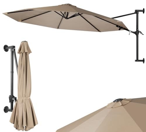 BAKAJI Ombrellone a Muro da Giardino Diametro 300 cm, Parasole a Parete con Struttura in Metallo, Gazebo Air Vent da Esterni con 8 Ribs e Copertura in Poliestere Waterproof Impermeabile (Ecru)