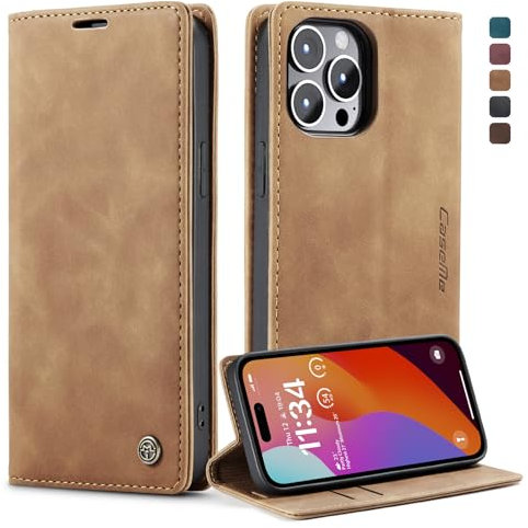 owlhold Handyhülle für iPhone 15 Pro MAX Hülle, Premium Lederhülle Weiches Vintage-Nubukleder Faltbare Ständer Klapphülle Kartenfach Standfunktion stoßfest Schutzhülle für iPhone 15 Pro MAX -Braun