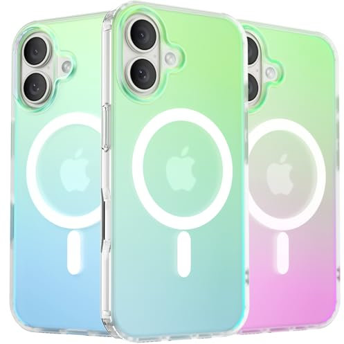 ORNARTO Compatible with iPhone 16 for MagSafe Case,Shockproof Protective Rainbow Case,Wireless Charging Magnetic Phone Cases Cover 6.1 inch-Aurora
