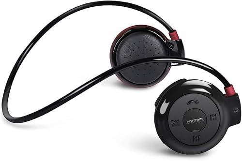 Cootree Wireless Headphone Sports Headset with Built in Microphone, Bluetooth Headphones Sweatproof Behind The Head, Foldable and Carried in The Purse, 16-Hour Battery Life Black/Red