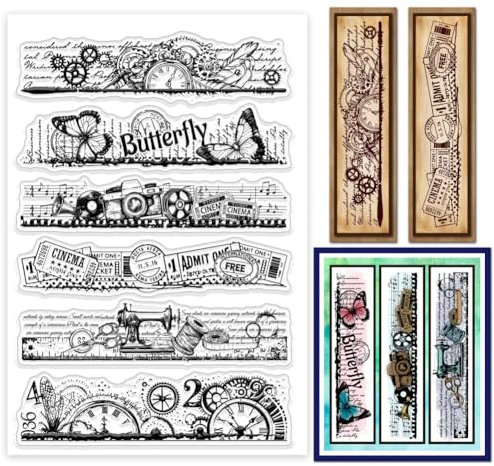 GLOBLELAND Lesezeichen Mit Vintage Collage Rand Transparente Stempel Retro Hintergrund Lesezeichen Silikon Stempelsiegel Transparente Stempel Für DIY Scrapbooking Karten ErstellenJournalen