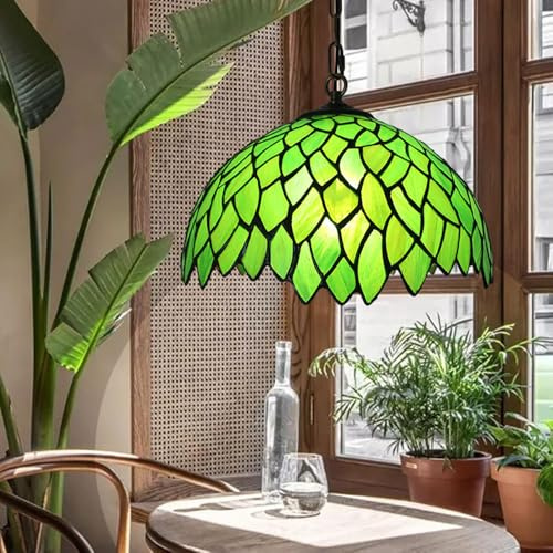 Retro Wohnzimmer Pendelleuchte Grüner Esstisch Deckenleuchte Loft Glas Küchenlampen Vintage Esszimmer Deckenlampe Höhenverstellbar E27 Hängeleuchte für Schlafzimmer Cafe Bar (Tiffany,30cm)