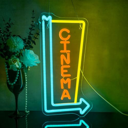 Looklight Cinema Neon Schild, Kino, Leuchtreklamen dimmbar mit Buchstaben, Neonlicht für Theater, Film, Zimmer, Schlafzimmer Zuhause Bar Gewerbe Theater Kino Dekoration Kino-Schild Hinweisschild