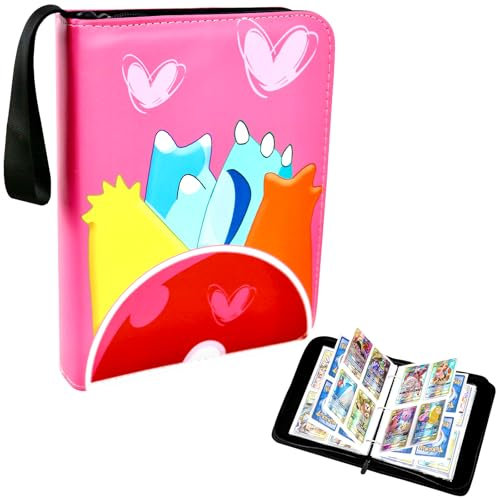 Zouboto Sammelalbum für Pokemon Karten,50 Seiten 400 Taschen Sammelkarten Album Karten Hefter,Wasserdicht PU Leder Reißverschluss Binder für Sammelkarten, Geschenk für kinder Jungen Mädchen