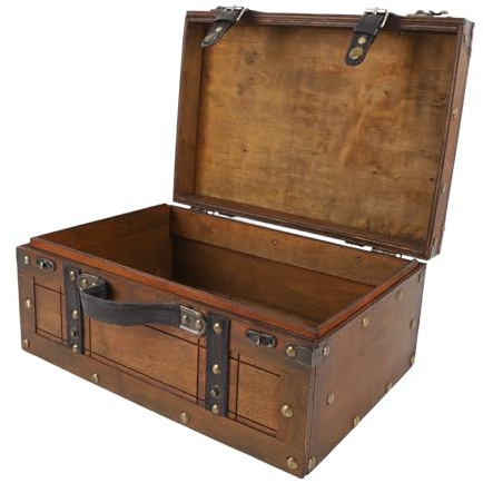 Luocute Aufbewahrungsbox aus Holz mit Klappdeckel und Griff, Kleine Dekorative Schatztruhe aus Holz, Vintage-Koffer für Andenken, Piratentruhe für das Klassenzimmer, Vintage-Koffer Im