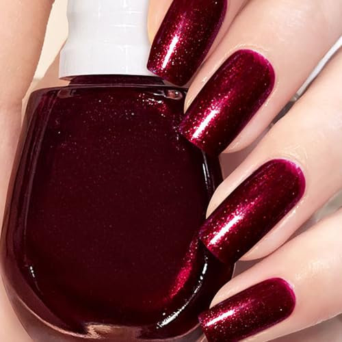 Dark Red Glitter Nail Polish, Sparkly Nail Varnish 13ml, Long-Lasting and Quick-Dry Deep Red Nail Polish for Girls Women Elegant DIY Manicures