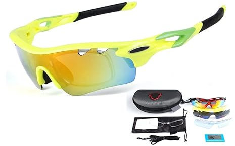 Fahrrad-Sonnenbrille, polarisiert, für Fahrrad, Straße und MTB, 5 farbige Linsen, UV-Schutz, Gelb