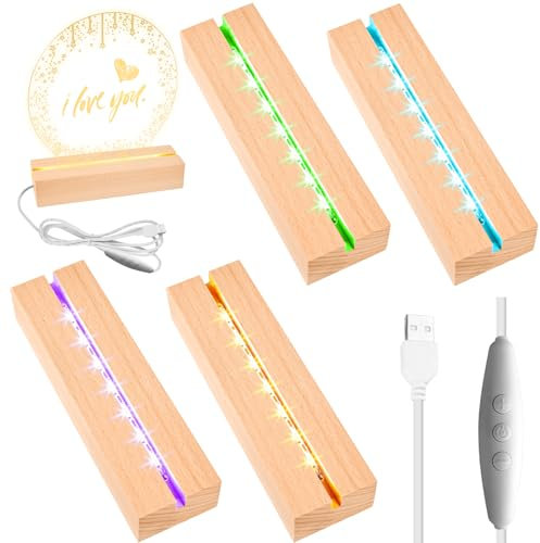 4 Stück Led Sockel Holzsockel: Led Lichtsockel, Rechteckige LED Holzaufsteller, Warme Farbe USB Led Display Basis Für DIY Acrylplatte, Decorative Ornament, Harz Kunst, Kristallglasplatte