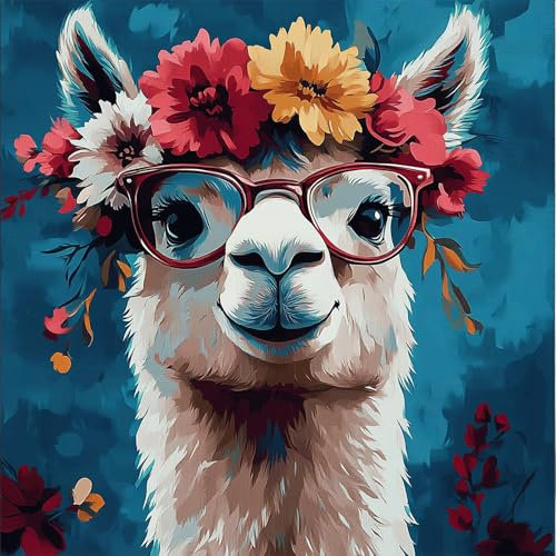 HEIBAGO Animaux Peinture par Numéros pour Adulte, Alpaga Kit de Peinture à l'huile sur Toile Bricolage pour Débutants, Peinture à l'huile avec Pinceaux pour la Décoration d'intérieur,30X30cm