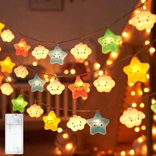 Stern Wolke Lichterkette,Lichterkette Kinderzimmer,Led Lichterkette Batteriebetrieben,LED Lichterkette Stern Wolke Design,Lichterkette Innen Außen für Garten Hochzeits Zimmer Deko