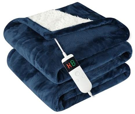 Qieryun Heizdecke Mit Abschaltautomatik, 130x180CM, 10 Heizstufen 8 Stunden Auto-Off-Timer Überhitzungsschutz, Wärme Decke Flanell Maschinenwaschbar, Beheizbare Decke Für Zuhause & Büro