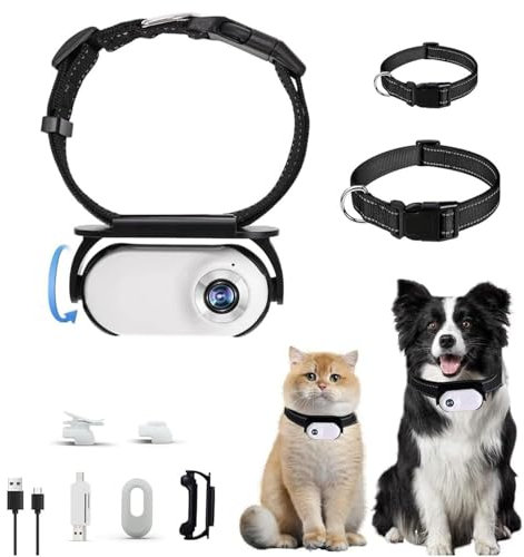 Growalleter Cat Camera Collar - 1080P HD Pet Collar Camera with 170° Wide Angle - Ideal for Cats and Dogs, App-Connected for Instant Sharing - Perfect for Outdoor Adventures (White)