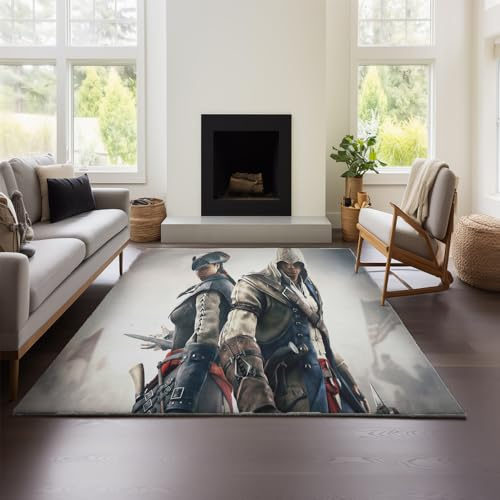 MeeTe Waschbarer Wohnzimmerteppich „Assassin's Creed“, rutschfest, Weich, Kurzflorig, Kunstwolle, Boho-Stil, Für Wohnzimmer Und Schlafzimmer (AC 02,150x200 cm)