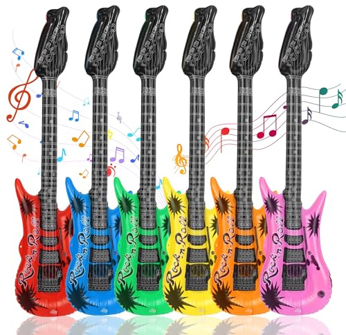 Aufblasbare Gitarre 90cm Spielzeug Set mit 6 Stück Buntes Aufblasbare Instrumente, Aufblasbare Musikinstrumente Party Props für Kinder Festivals und Geburtstage