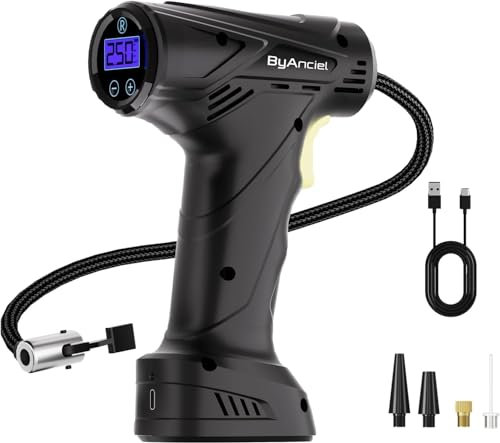 Tyre Inflator Portable Air Compressor, 8000mAh Battery & 12V DC Dual Power Inflator Air Pump, 150PSI Tyre Inflator with Large LED Display, Tyre Air Pump for Bicycle, Motorcycle, Balls (6000 mAh)