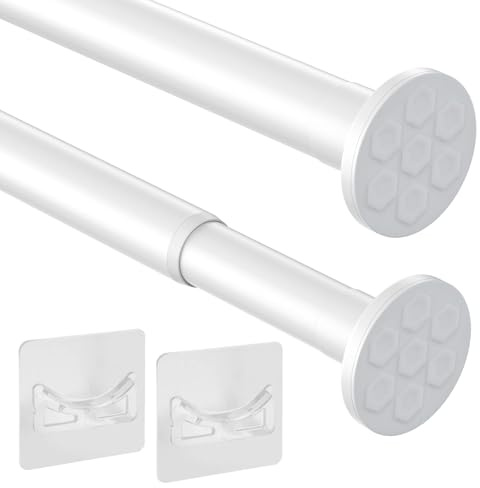 VirtuGro Tringle Rideau Extensible Sans Percage Peut Supporter 20KG Tringle Rideau Douche Barre Telescopique Robuste&Épais Pour Armoires Salles De Bains Placards Acier Inoxydable (Blanc, 110-200cm)