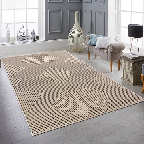 Teppich-Traum Kurzflor Teppich 3D Relief Beige 240x340 cm | Pflegeleicht, schmutzabweisend, strapazierfähig, angenehm weich, seitlich gekettelt, fußbodenheizungsgeeignet, 8 mm Flor