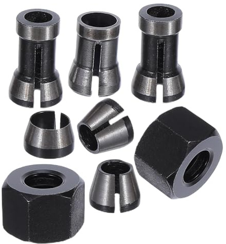 Healeved 8 Stück Teiliges Spannzangenadapter-set aus Kohlenstoffstahl mit Muttern Präzise Fräser-spannfutter für Oberfräsen und Graviermaschinen Stabile Klemmung für Holzarbeiten und
