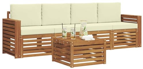 vidaXL Sofagarnituren 5 pcs Natur und Creme Massivholz Akazie, Moderne, langlebige Garten-Sofagarnitur, sectionale Möbel für Patio, Terrasse, entspannte Sitzgelegenheit