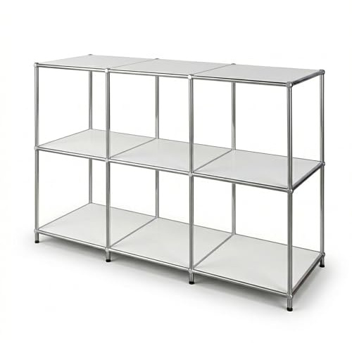 Floordirekt Regal - Weiß 116x40x82cm - 3 Ablagen Metallregal - Sideboard & Lowboard - Offenes Bücherregal - Würfelregal - Concept Epure MK-018