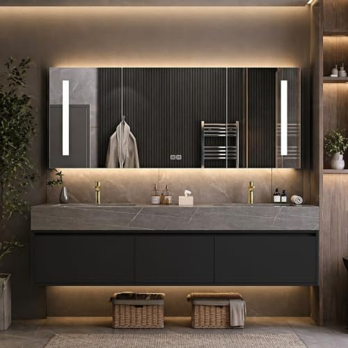 Waschbecken mit Unterschrank, modernes Badmöbel Set mit Spiegelschrank | Waschtisch mit Unterschrank für Badezimmer, Badezimmer Spiegelschrank und Waschtisch Set