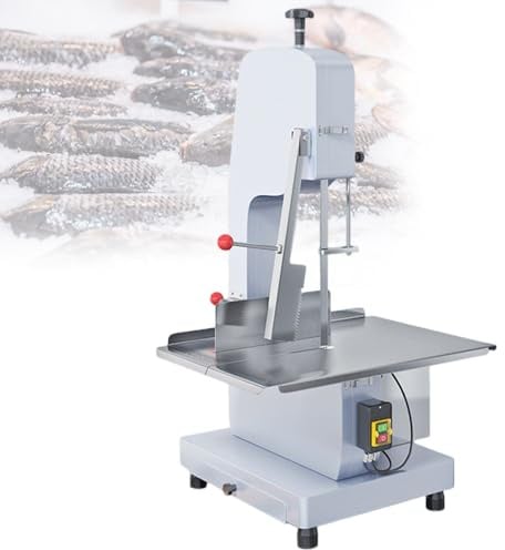 ShaiVrissian 750w Sierra De Cinta Eléctrica para Carne,Máquina Sierra Hueso,Mesa Acero Inoxidable,Altura Corte 0–210 Mm,Longitud La Hoja 1260 Mm,para Restaurantes,Uso Comercial