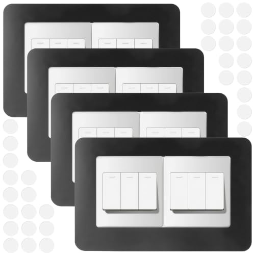 4Pcs Double Plug Socket Surround, Black Light Switch Surrounds Cover Plates Frame for Wall Sockets and Switches