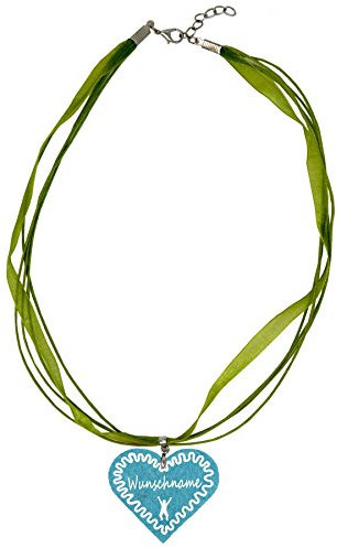 benobler Trachtenschmuck Trachtenkette Organzaband grün mit Filz Herz Damen Dirndlkette Organzakette Oktoberfest Wunschaufdruck (Herz - türkis)
