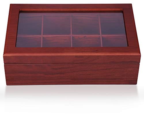 Tea Box - Luxury Wooden Tea Storage Chest from the Apace Living Premier Collection - 8 Adjustable Compartment Tea Bags Organizer Container - Elegantly Handmade w/Scratch Resistant Window