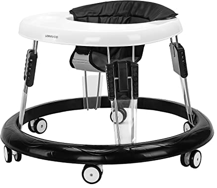YEALEO Verstellbare Lauflernhilfen, Leicht zu reinigendes Tablett, Universal-Rollator Anti-Rollover Folding Walker für Mädchen Jungen 6-18 Monate(Schwarz)