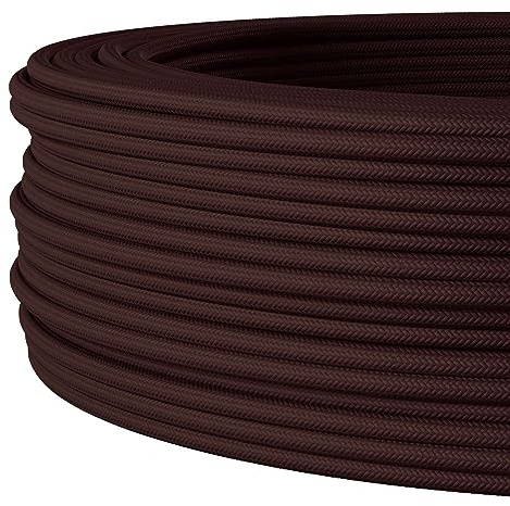 Textilkabel für flexible Elektroinstallation (H05VV-F), Stoffkabel 3x1.5mm², Aufputz-Textilkabel, Installationskabel, Braun - 5 Meter