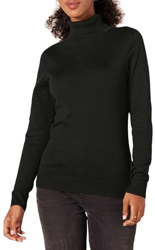 Amazon Essentials Jersey de Cuello Vuelto, Manga Larga, Ligero y de Ajuste Clásico (Disponible en Tallas Grandes) Mujer, Negro, XS