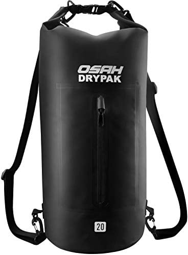 OSAH DRYPAK Dry Bag Wasserdichter Packsack wasserdichte Tasche Sack Beutel Lang Schulter Verstellbarer Schultergurt für Kajak Boot Angeln Rafting Schwimmen Wassersport Treiben (Schwarz, 5L)