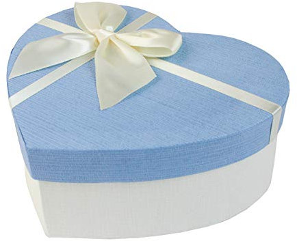 Emartbuy Starre Geschenkbox, 19 x 17 x 7,5 cm, Weiße Box mit Blauem Deckel und Schleife