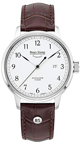 Bruno Söhnle 17-12203-221 Hamburg Automatik Big Herren-Armbanduhr, Atelierkaliber BS175, Edelstahlgehäuse, Saphirglas, Lederarmband, mit Faltschließe, 10 bar