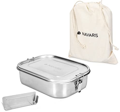 Navaris Boîte Repas Acier - Boîte à Repas hermétique 100% INOX avec Compartiment - Bento Box Anti Fuite avec loquet - Lunch Box 1400 ML