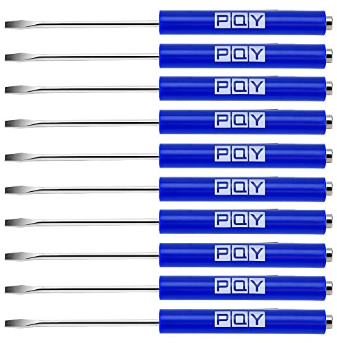 PQY 10Pcs Mini Pocket Screwdriver with Clip Magnetic Slotted Small Screw Drivers with Flat Head for Mechanical, Electrician (Blue)