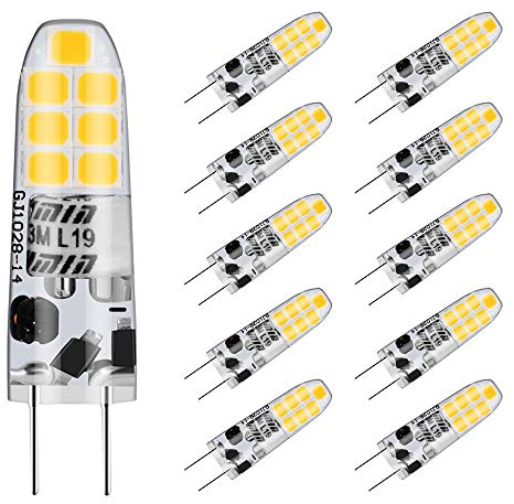 Auting 2W G4 LED Lampen, LED Leuchtmittel 3000K Warmweiß LED Birnen Glühbirne Ersatz für 20W Halogenlampen 12V AC/DC 360°Abstrahlwinkel Kein Flackern Nicht Dimmbar Energiesparlampe,10er Pack